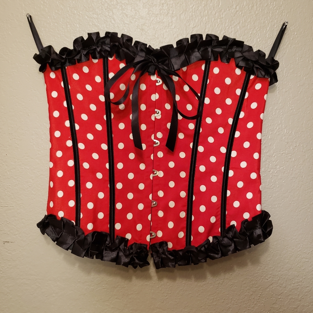 Cute Red White Ploka Dot Frilly Corset